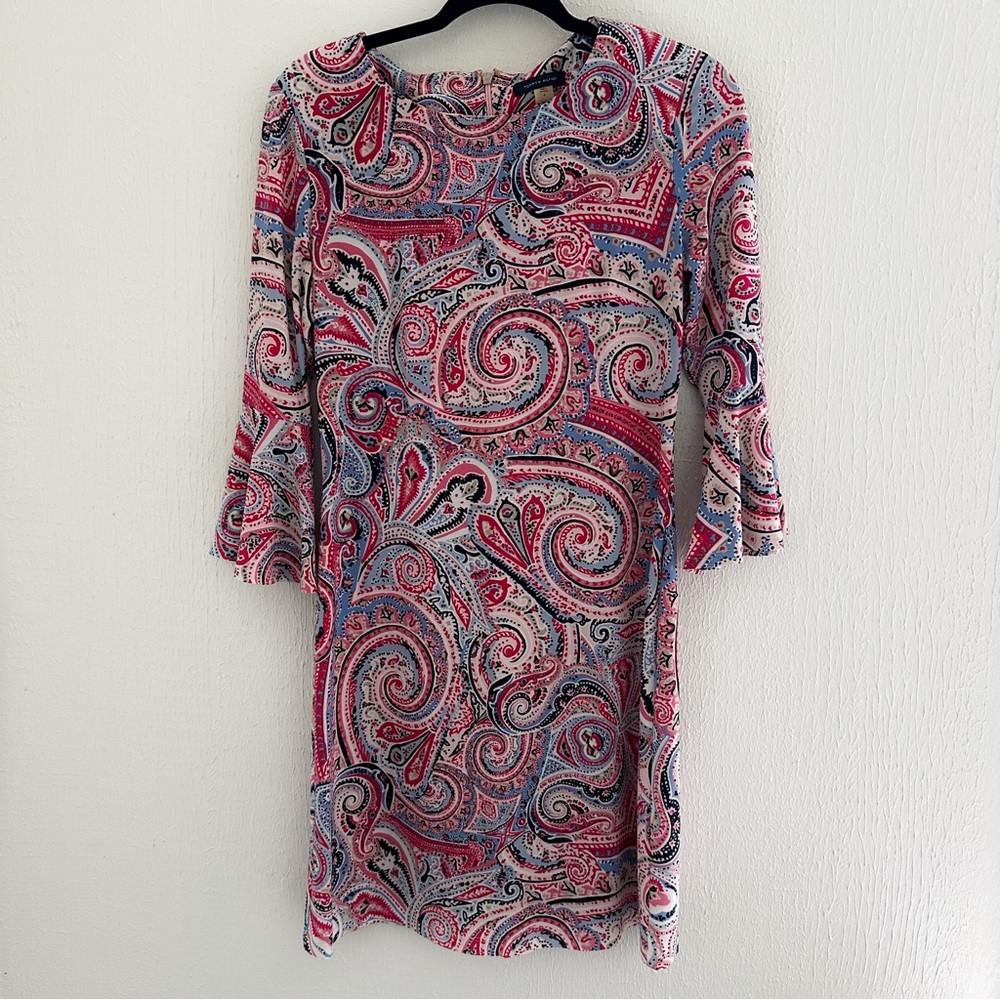 Tommy Hilfiger paisley print dress women’s 6 bell sleeves colorful pink blue